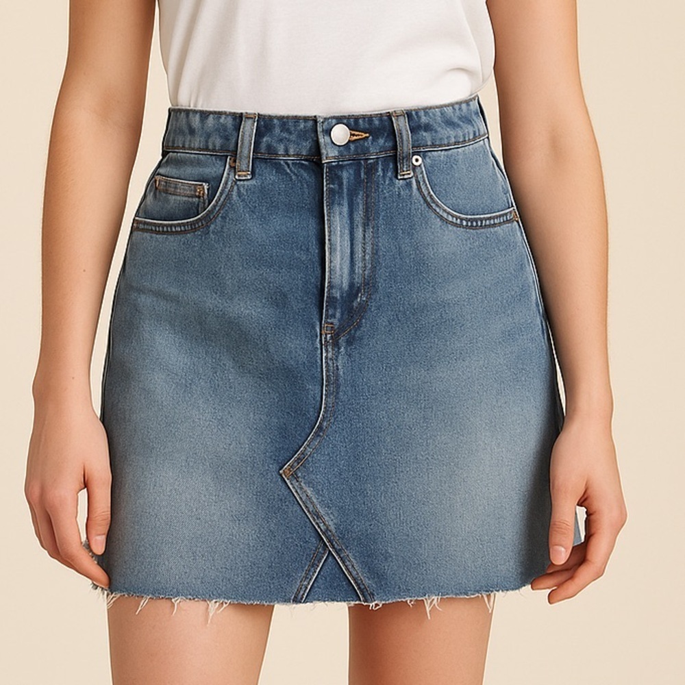 Dynamite Blue Denim Mini Skirt with Raw Hem – Size P/S